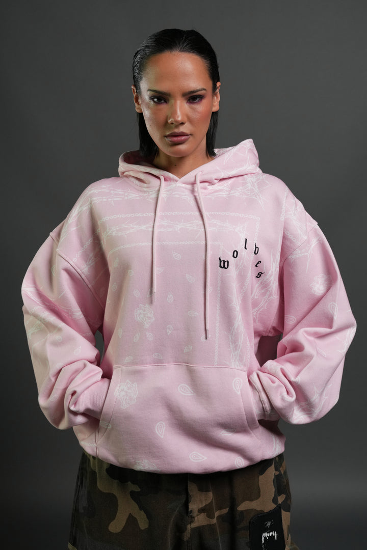 Wolves Pyramid "Bishop" Hoodie in Blush Pink Thorn Paisley
