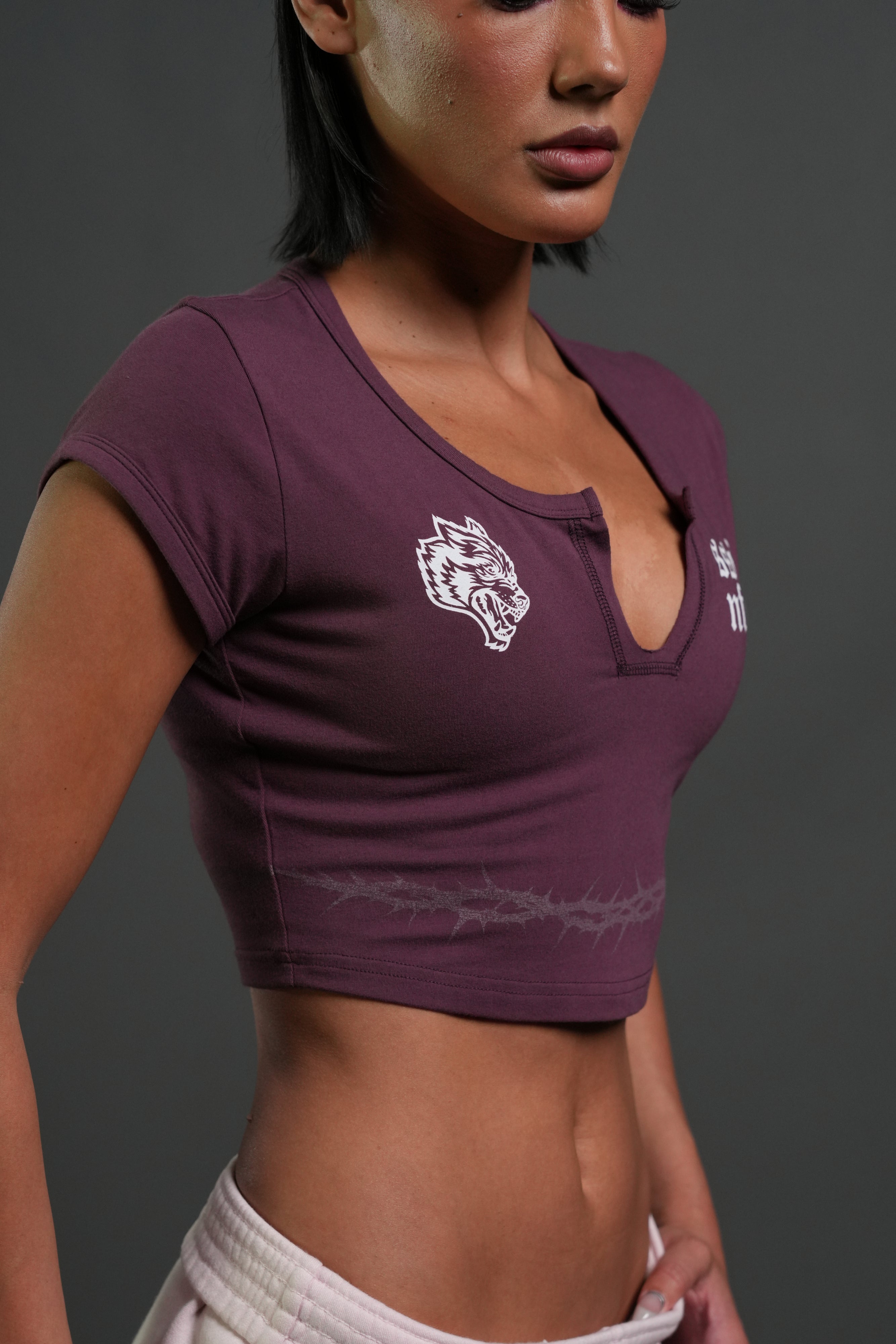SSDDNFGU Thorns "Josie" Crop Baby Tee in Cherry Wine
