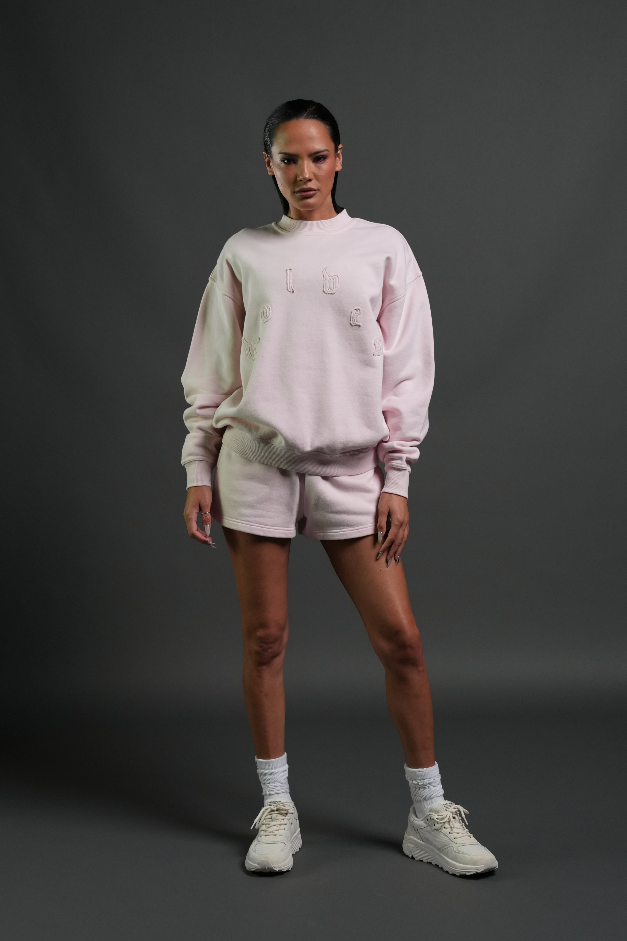 Pyramid Wolves Applique London Crewneck in Blush Pink