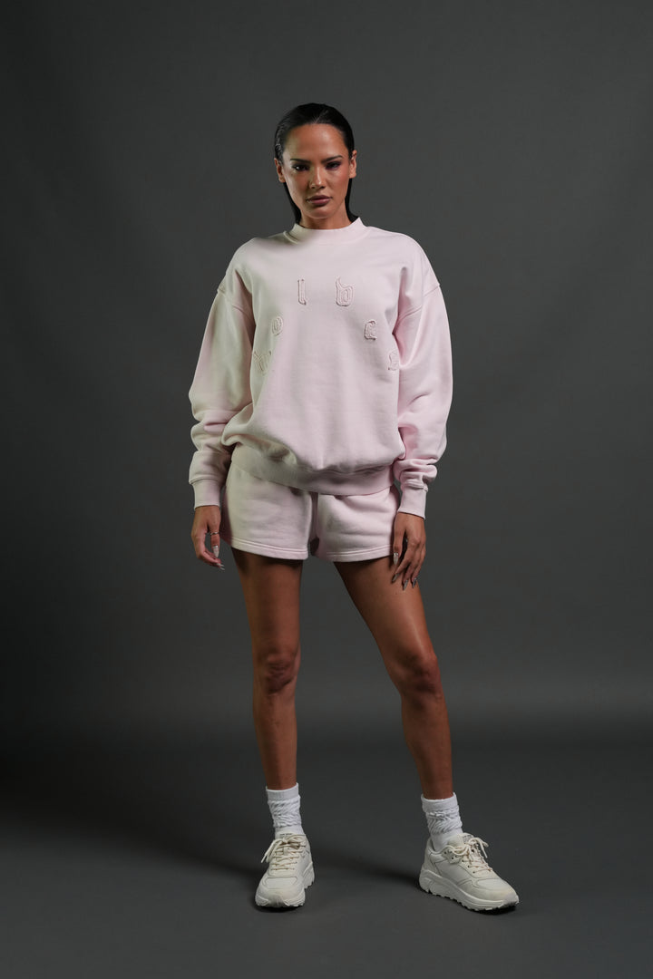 Pyramid Wolves Applique London Crewneck in Blush Pink