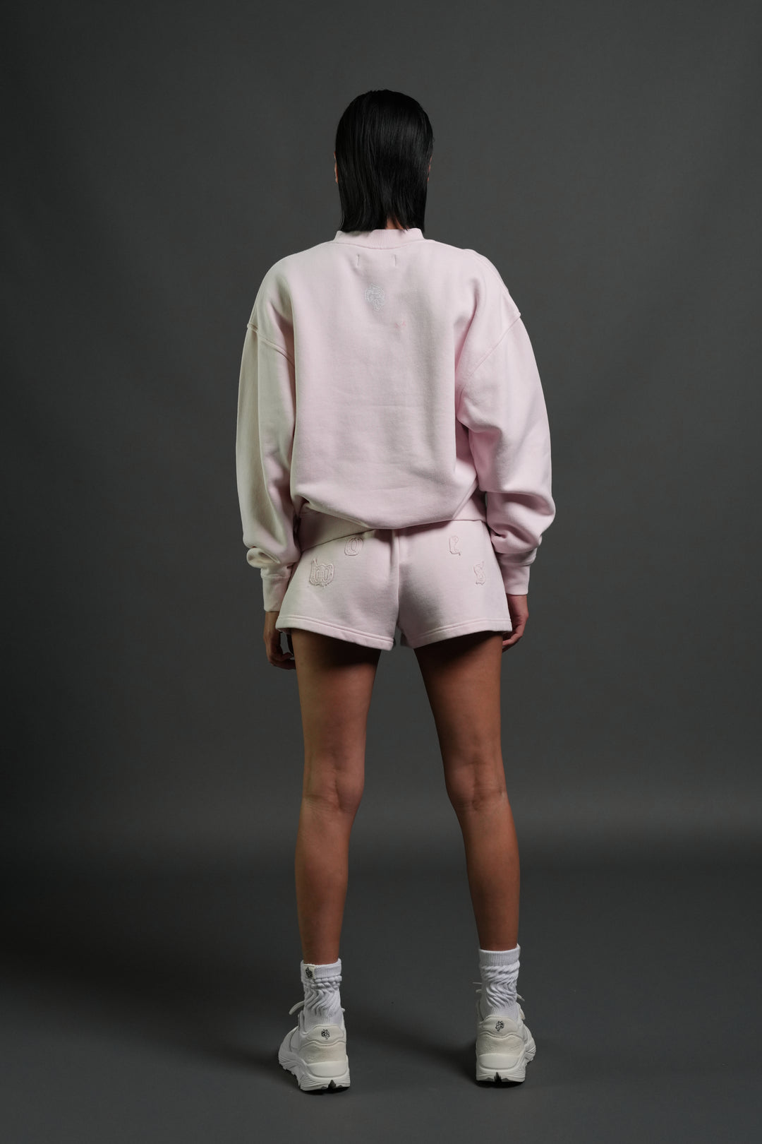Pyramid Wolves Applique London Crewneck in Blush Pink