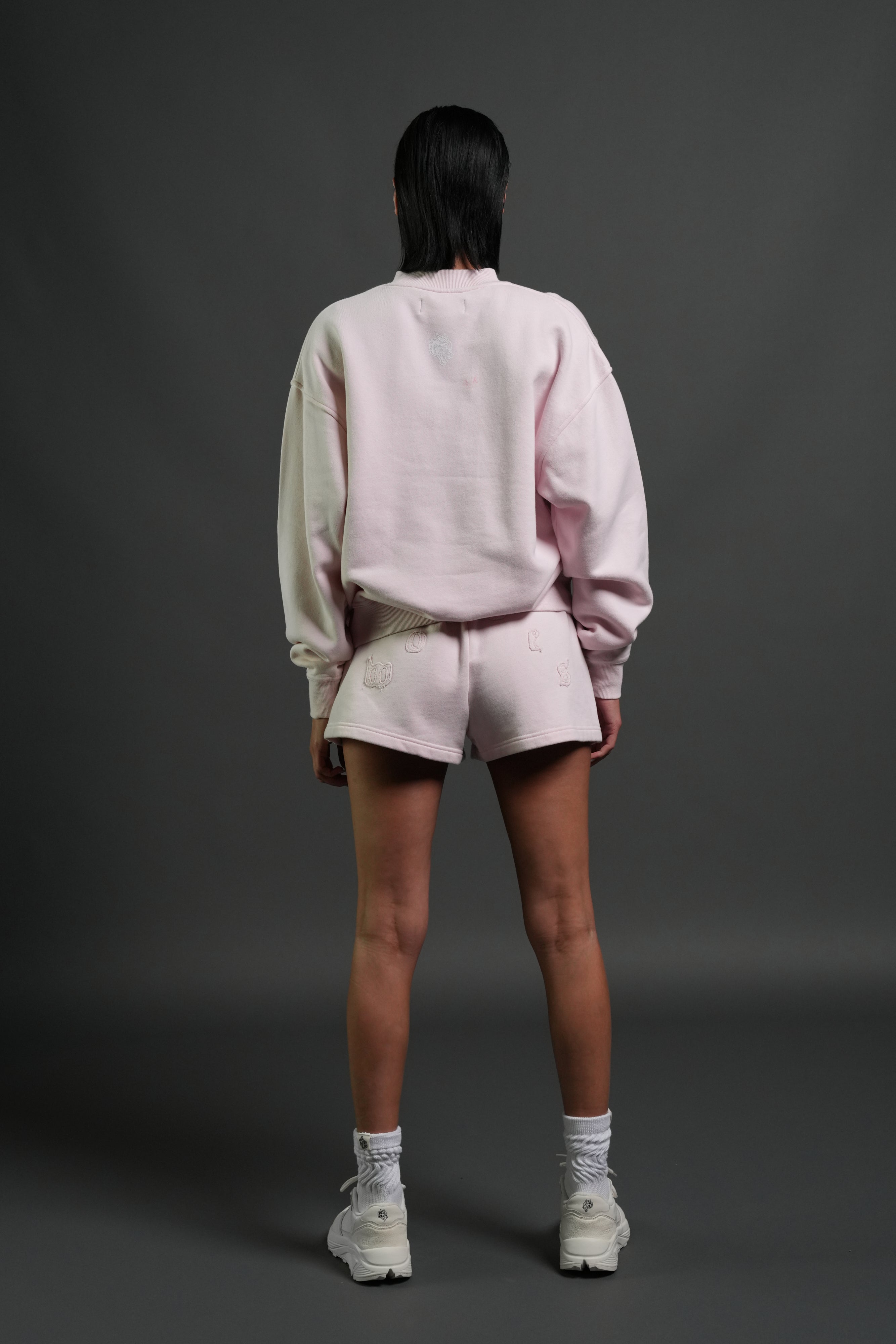 Pyramid Wolves Applique London Crewneck in Blush Pink