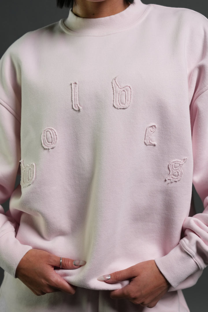 Pyramid Wolves Applique London Crewneck in Blush Pink