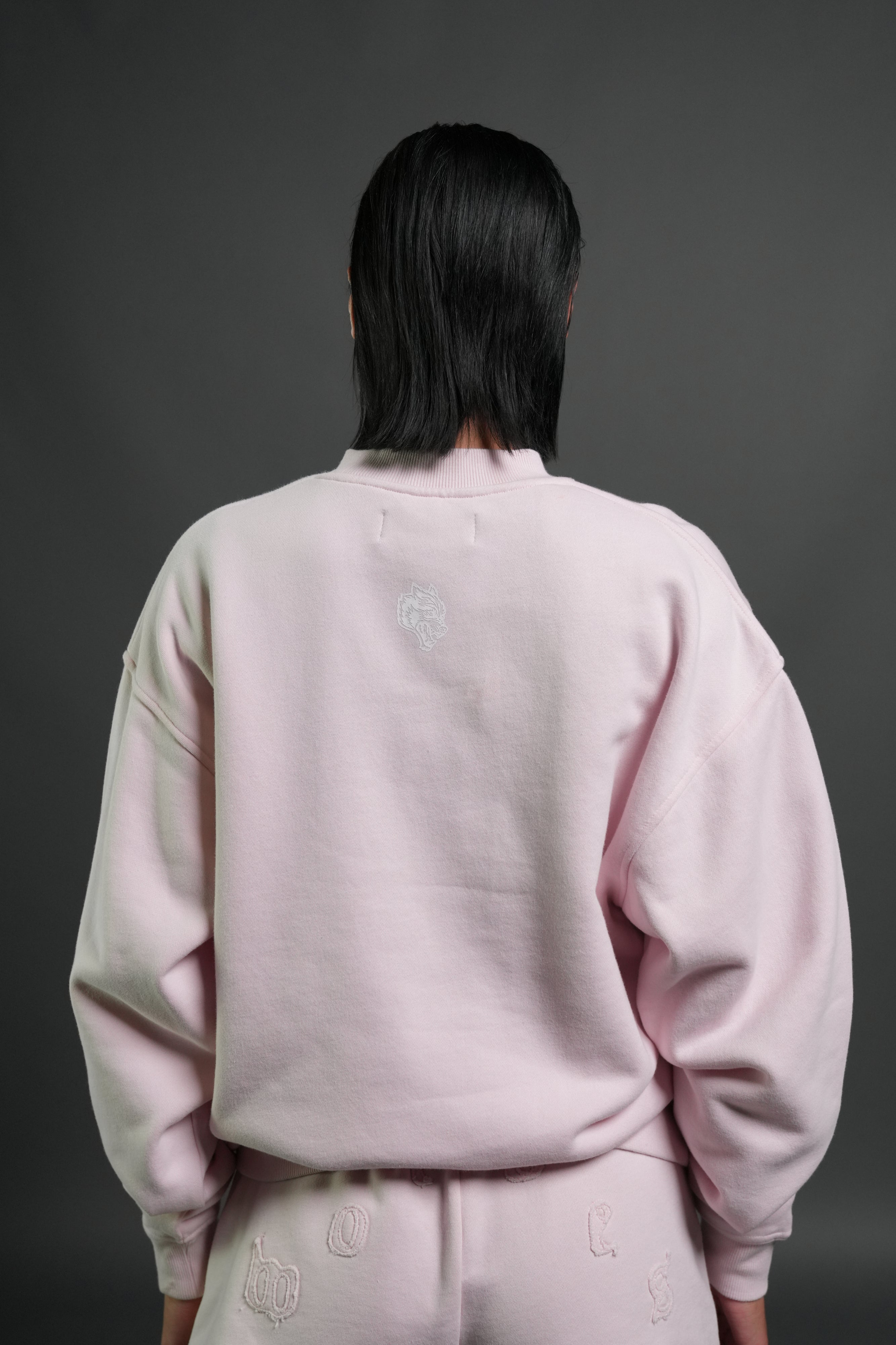 Pyramid Wolves Applique London Crewneck in Blush Pink