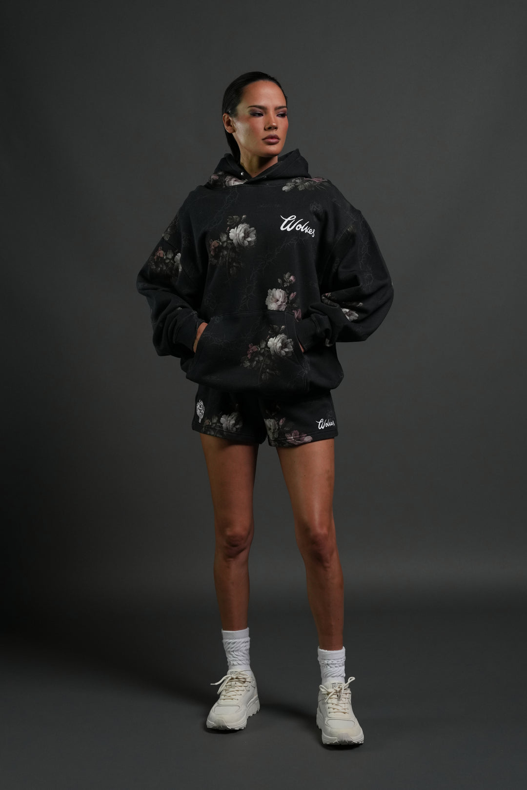 Wolves Script "Pierce" Hoodie in Black Rose Thorn
