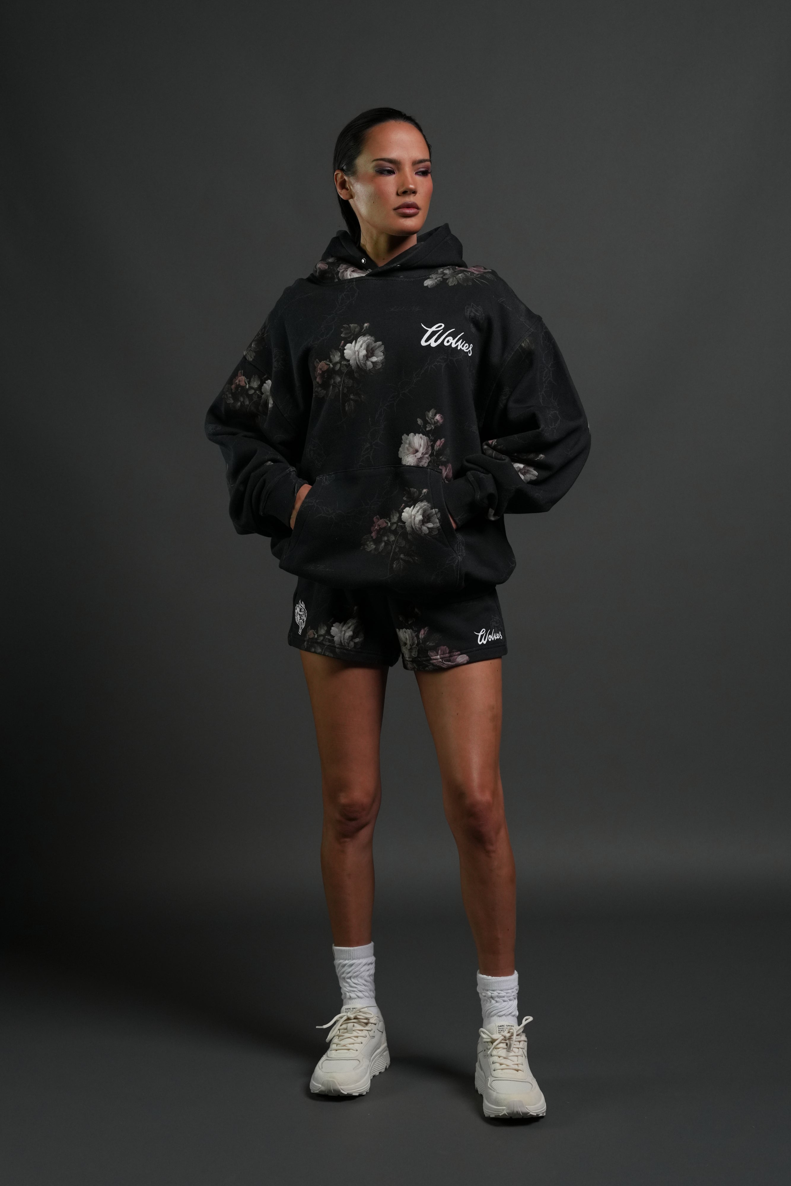 Wolves Script "Pierce" Hoodie in Black Rose Thorn