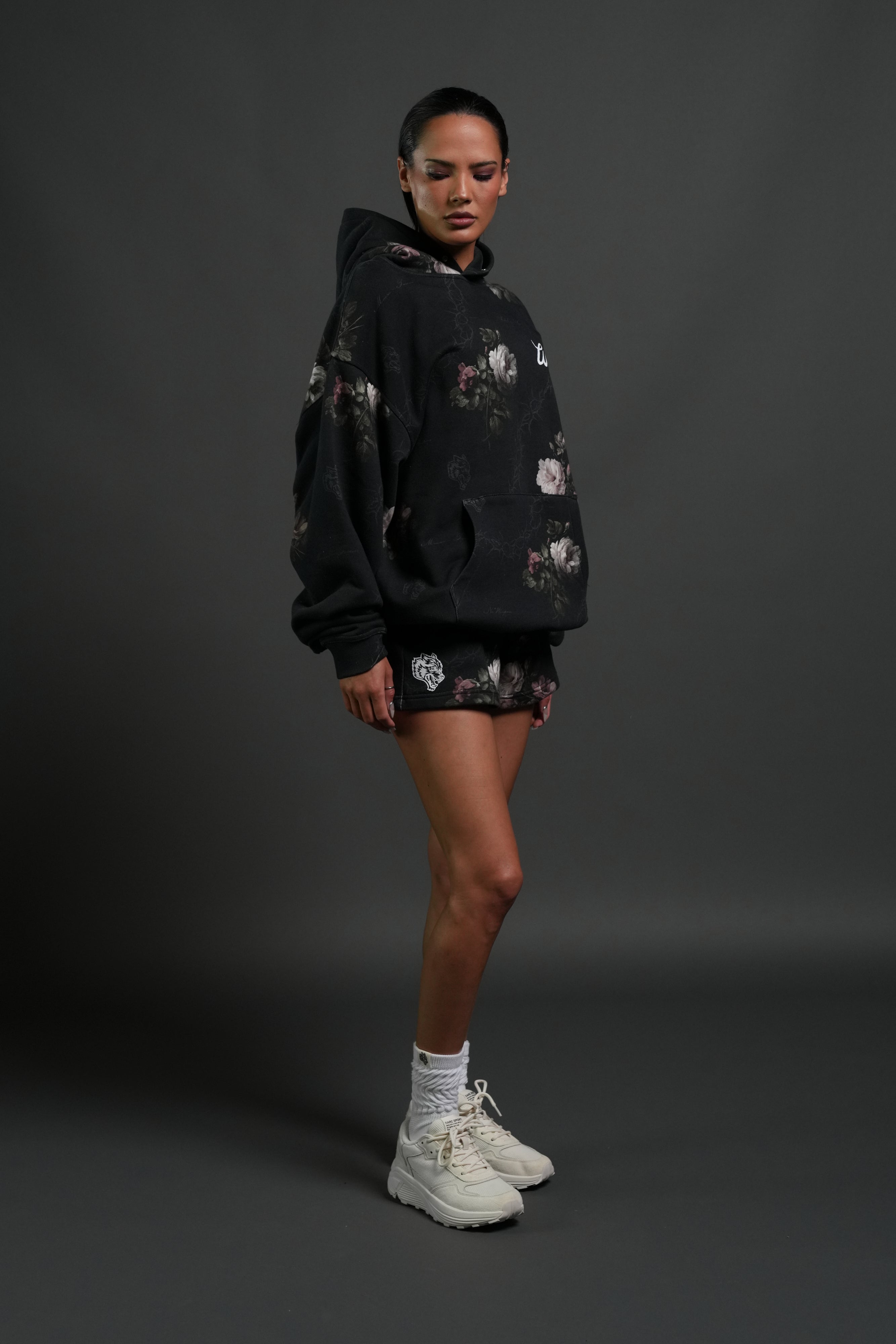 Wolves Script "Pierce" Hoodie in Black Rose Thorn