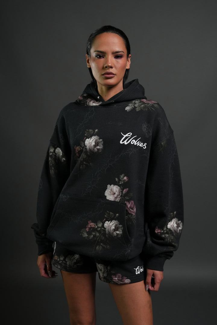 Wolves Script "Pierce" Hoodie in Black Rose Thorn