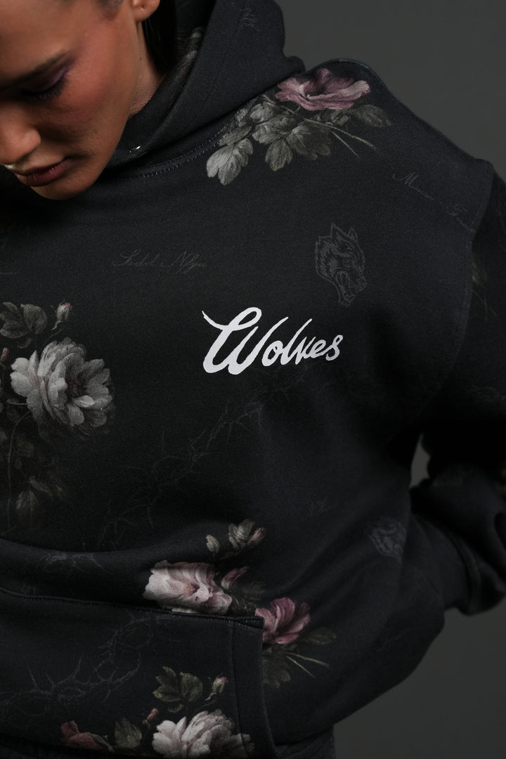 Wolves Script "Pierce" Hoodie in Black Rose Thorn