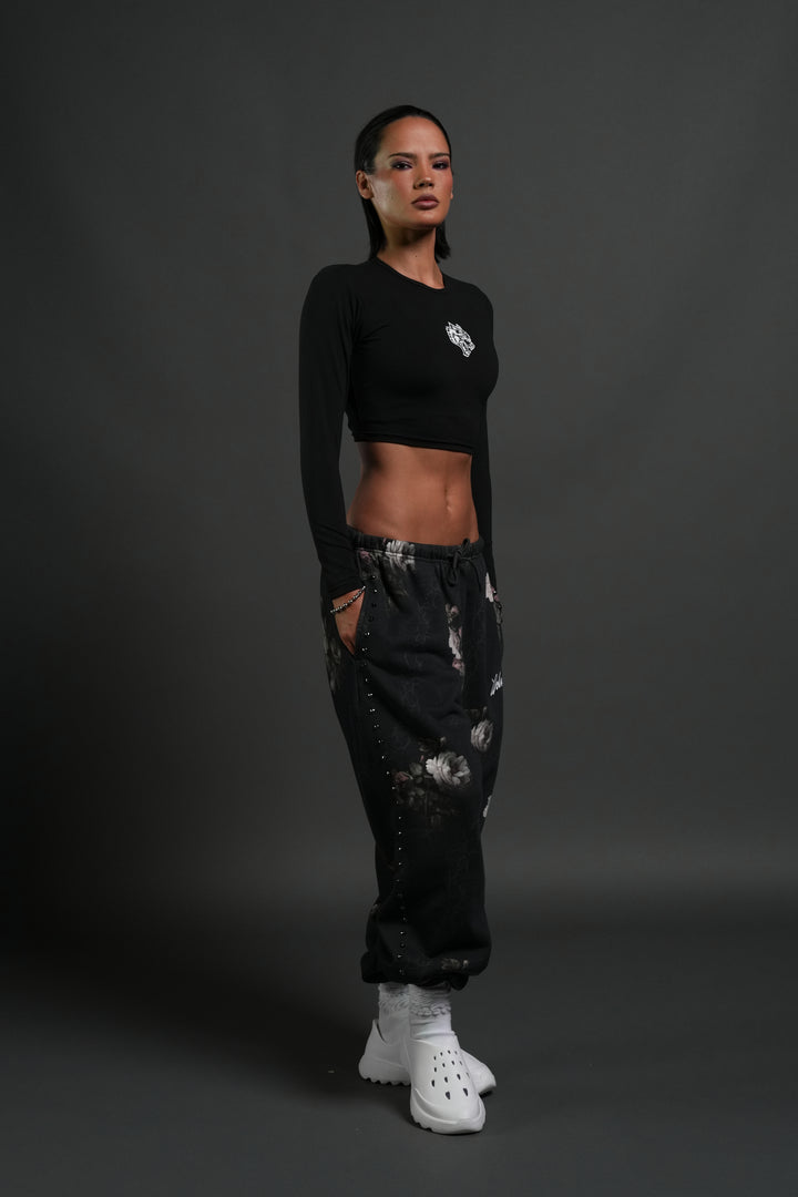 Rose Thorn Lightweight Lounger Sweat Pants in Black Rose Thorn
