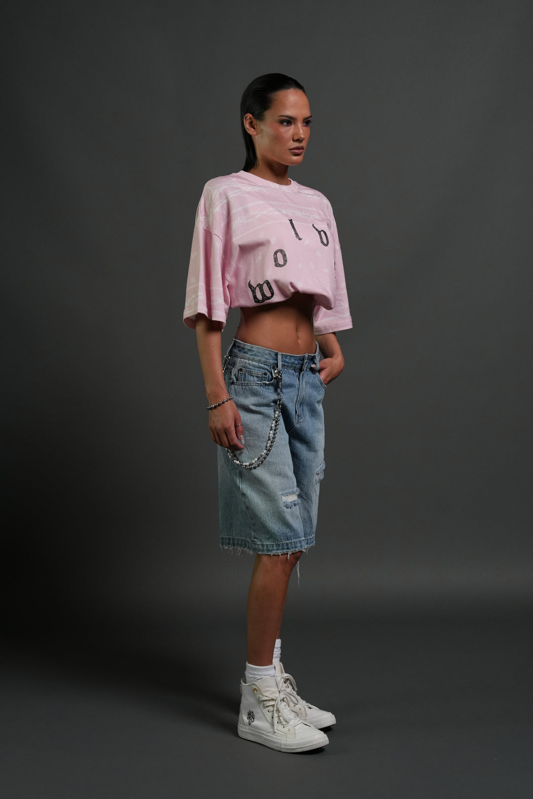 Studded Wolves Pyramid Premium Oversized Tee in Blush Pink Thorn Paisley