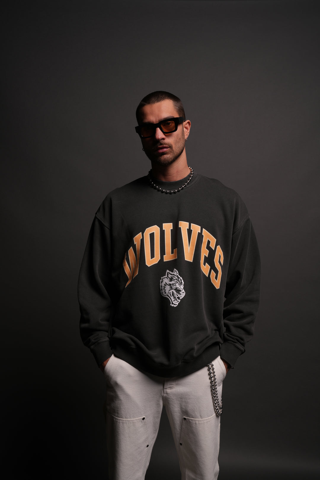 Loyalty London Unisex Crewneck in Wolf Gray/Orange