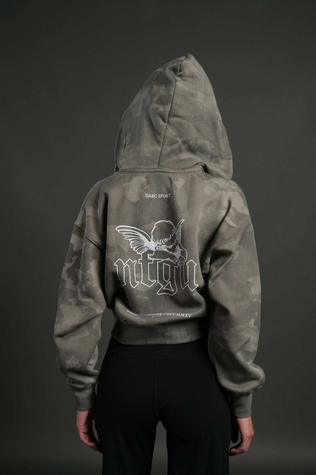 Cherub NFGU "Sage" Cropped Zip Hoodie in Lush Vintage Woodland Camo