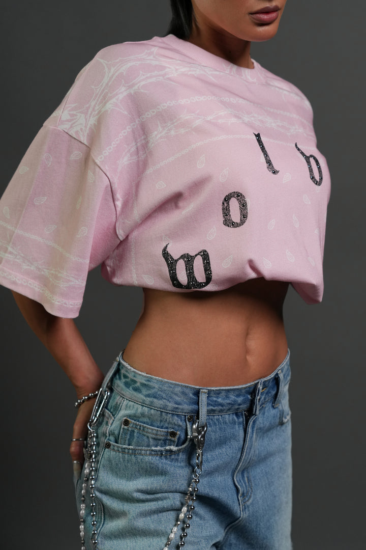 Studded Wolves Pyramid Premium Oversized Tee in Blush Pink Thorn Paisley