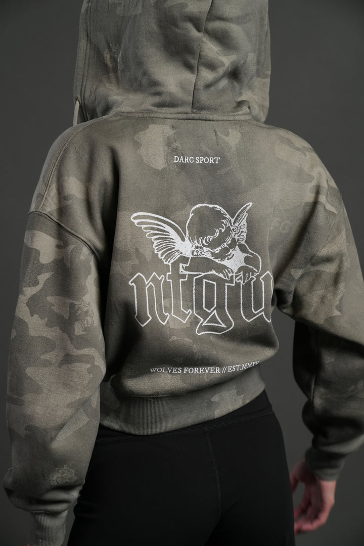 Cherub NFGU "Sage" Cropped Zip Hoodie in Lush Vintage Woodland Camo
