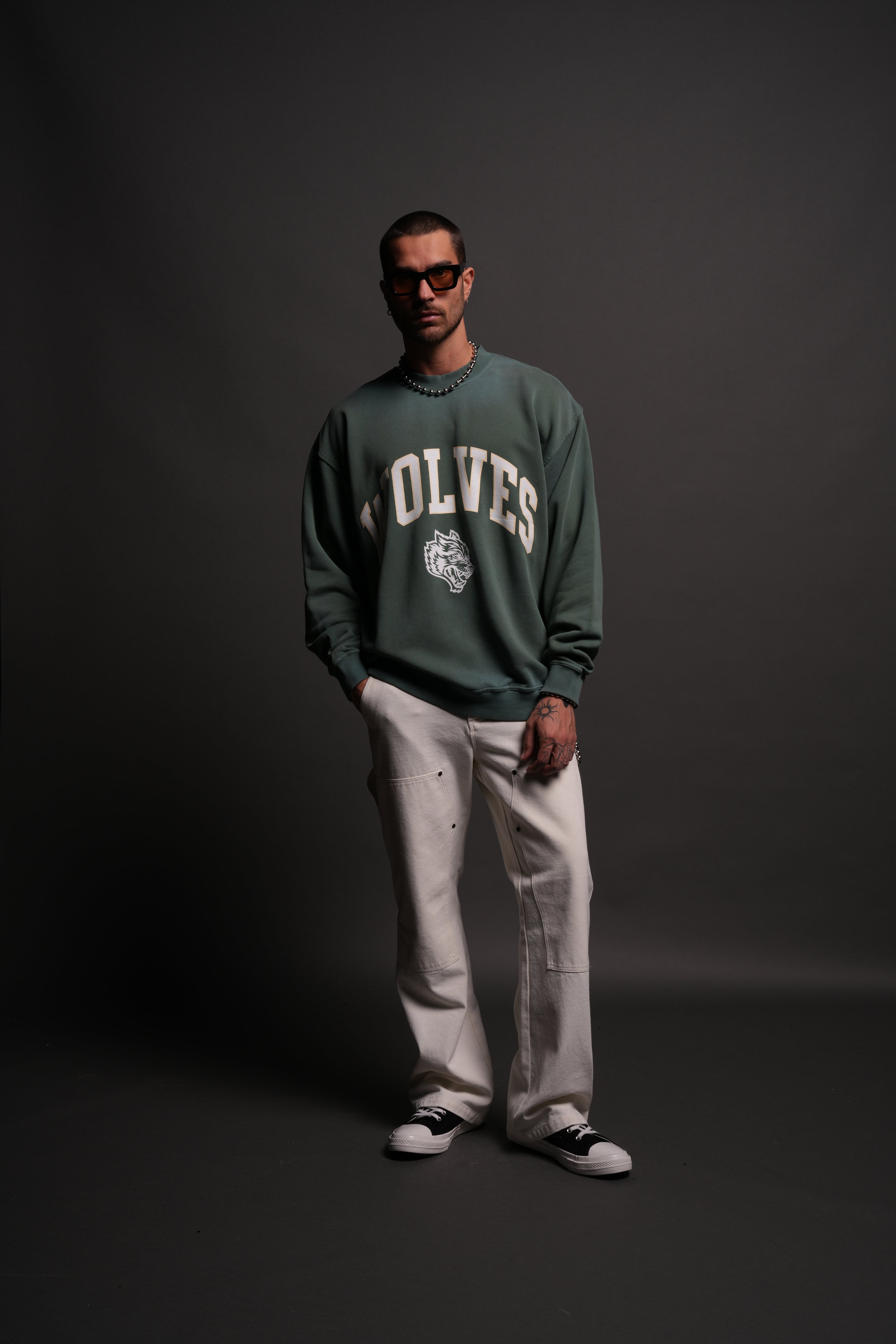 Loyalty London Unisex Crewneck in Hunter Green Driftwash