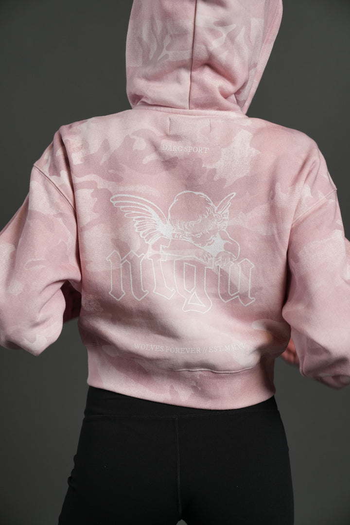 Cherub NFGU "Sage" Cropped Zip Hoodie in Blush Vintage Woodland Camo