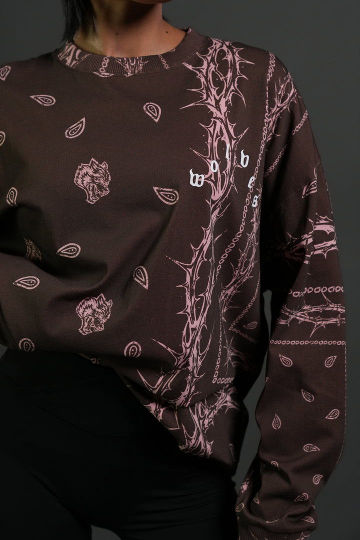 Wolves Pyramid Grunge "Box Cut" L/S Tee in Desert Dust Thorn Paisley
