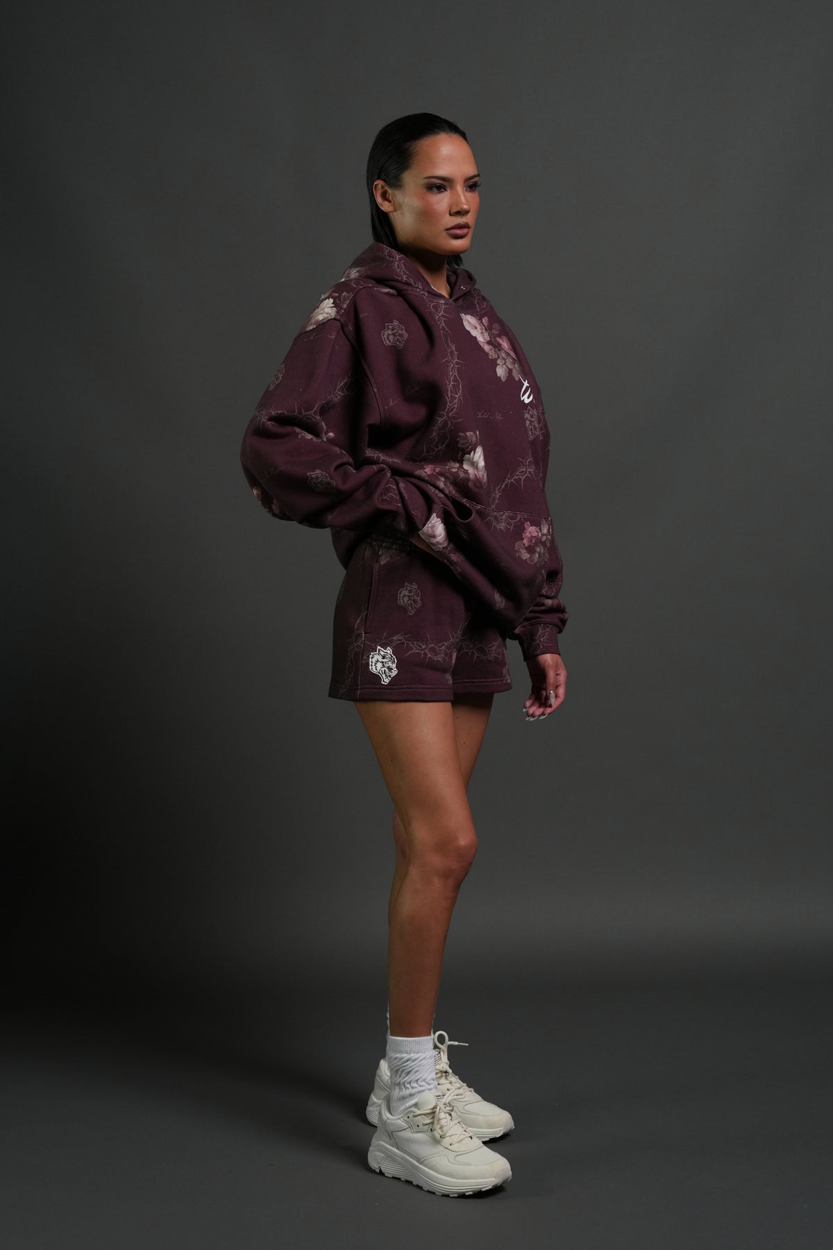 Rose Thorn Ellie Sweat Shorts in Cherry Wine Rose Thorn