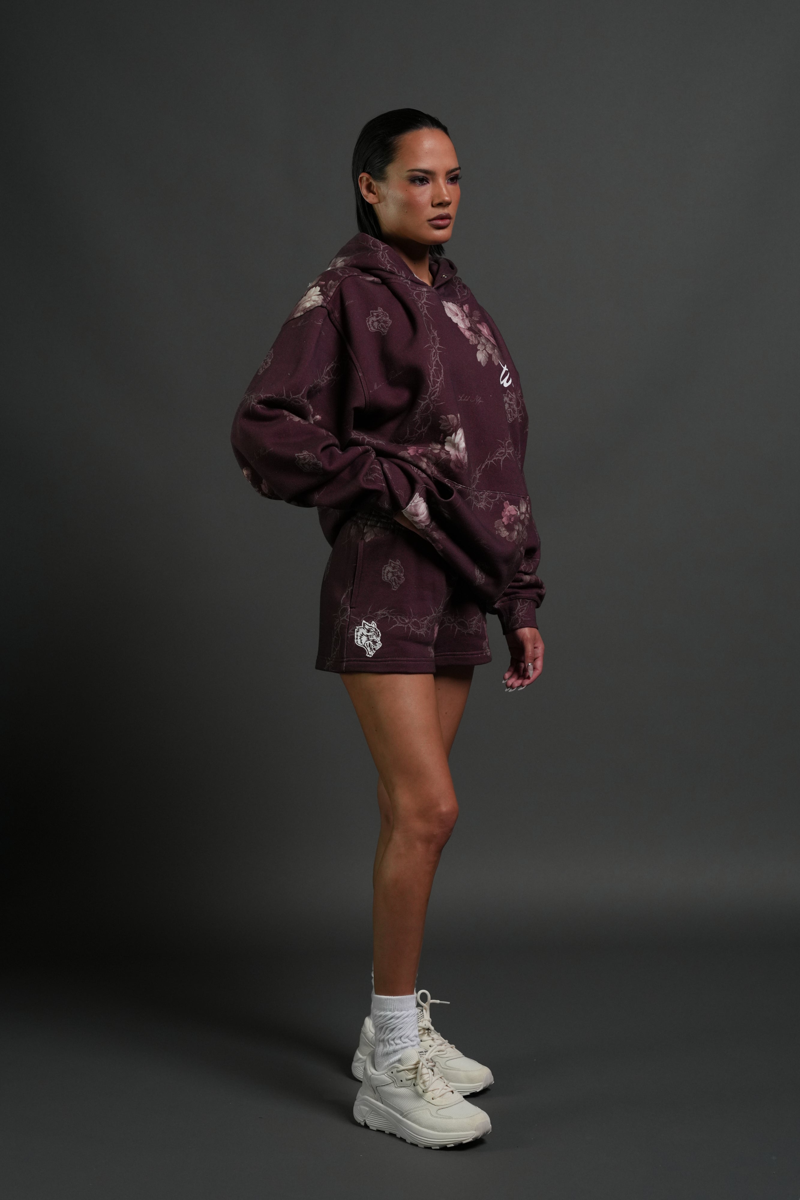 Wolves Script "Pierce" Hoodie in Cherry Wine Rose Thorn