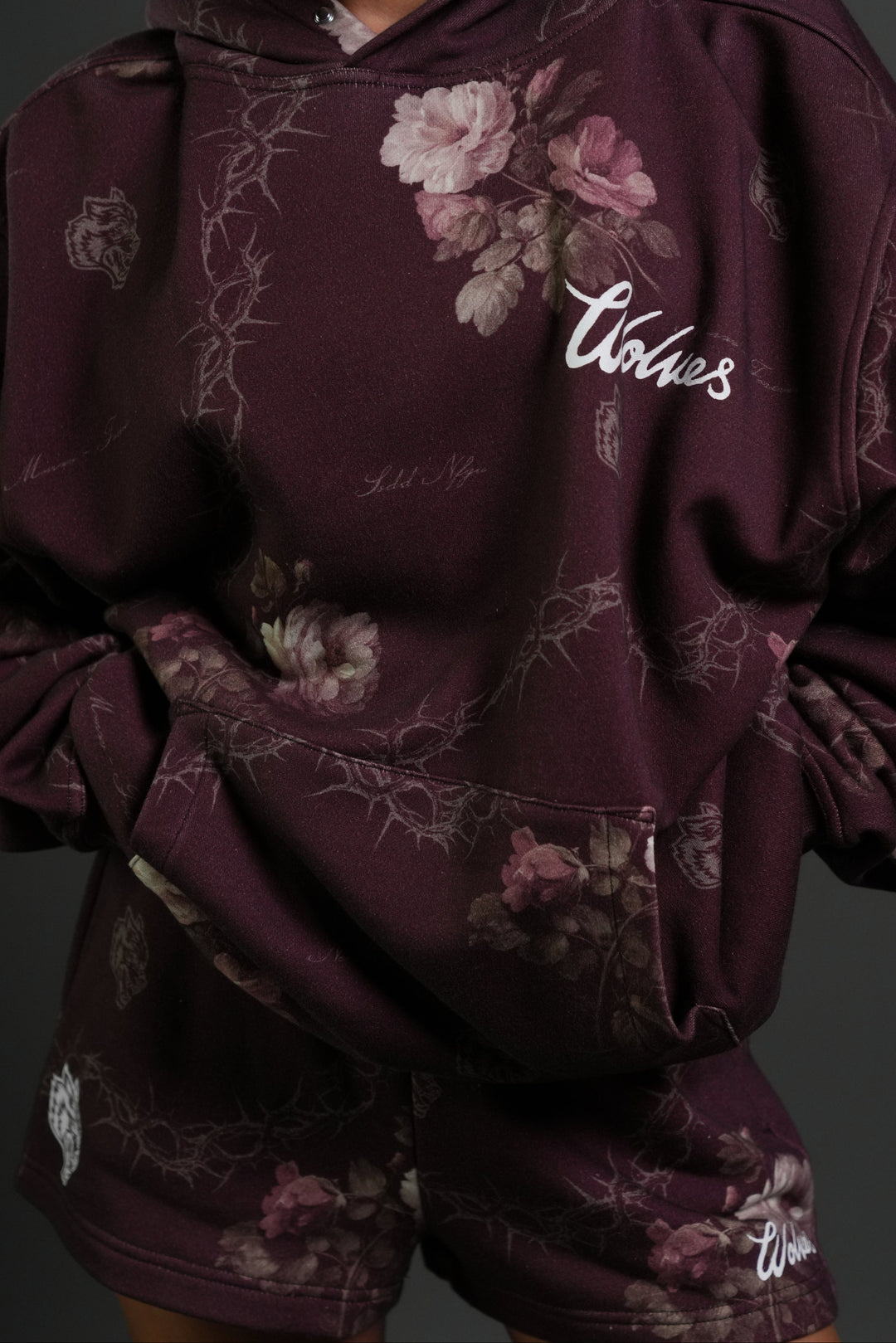 Rose Thorn Ellie Sweat Shorts in Cherry Wine Rose Thorn