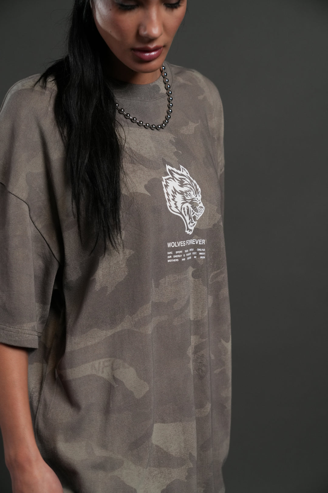Wolves Have Your Back Unisex "Premium" Oversized Tee in Lush Vintage Woodland Camo