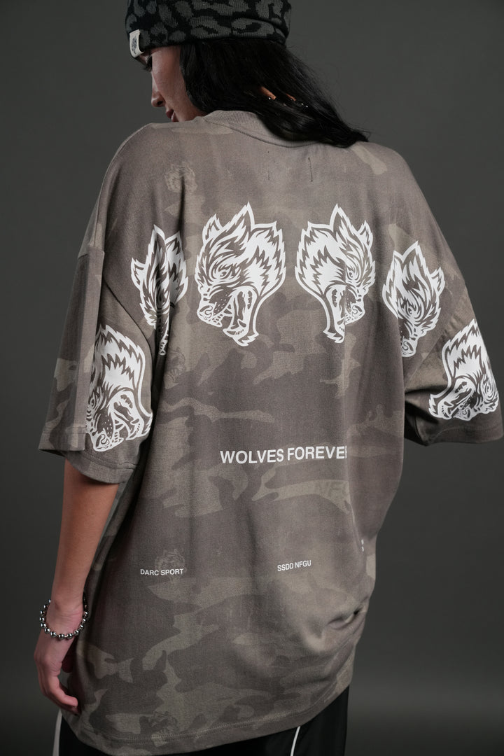 Wolves Have Your Back Unisex "Premium" Oversized Tee in Lush Vintage Woodland Camo