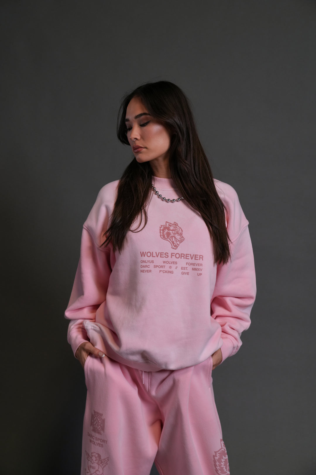 Wolves Have Your Back London Unisex Crewneck in Cherry Blossom Halo Wash