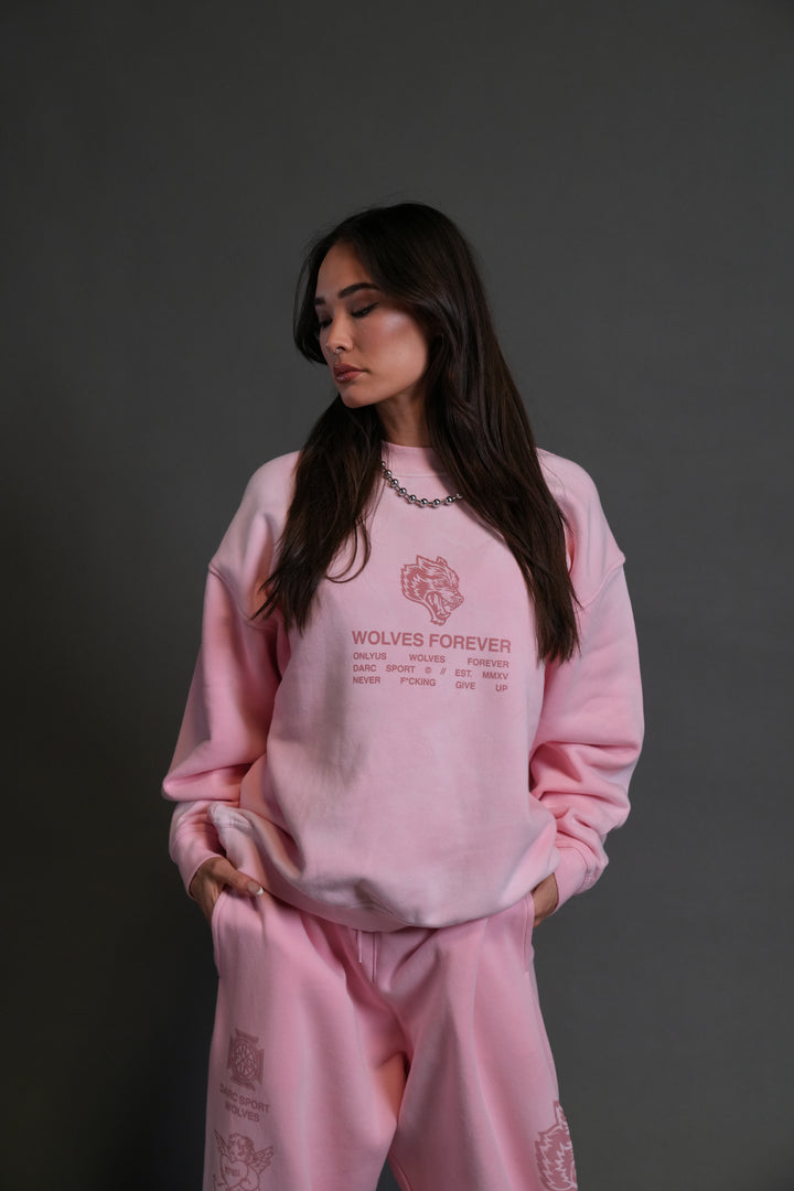 Wolves Have Your Back London Unisex Crewneck in Cherry Blossom Halo Wash