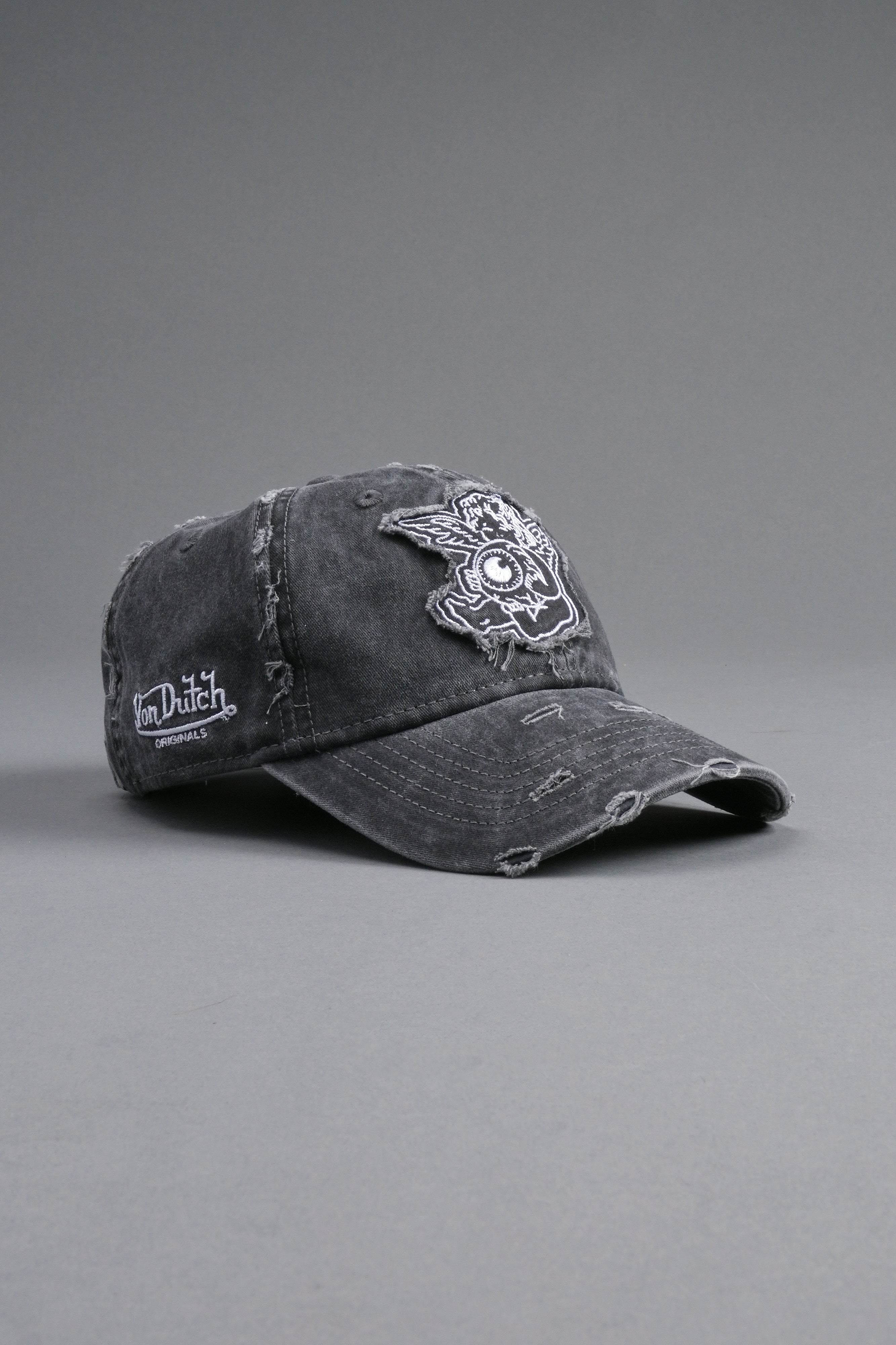Cherub Eye Ball Distressed Dad Hat in Washed Black