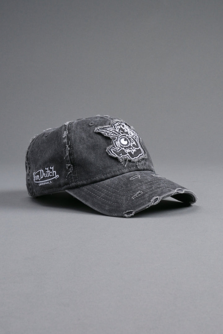 Cherub Eye Ball Distressed Dad Hat in Washed Black
