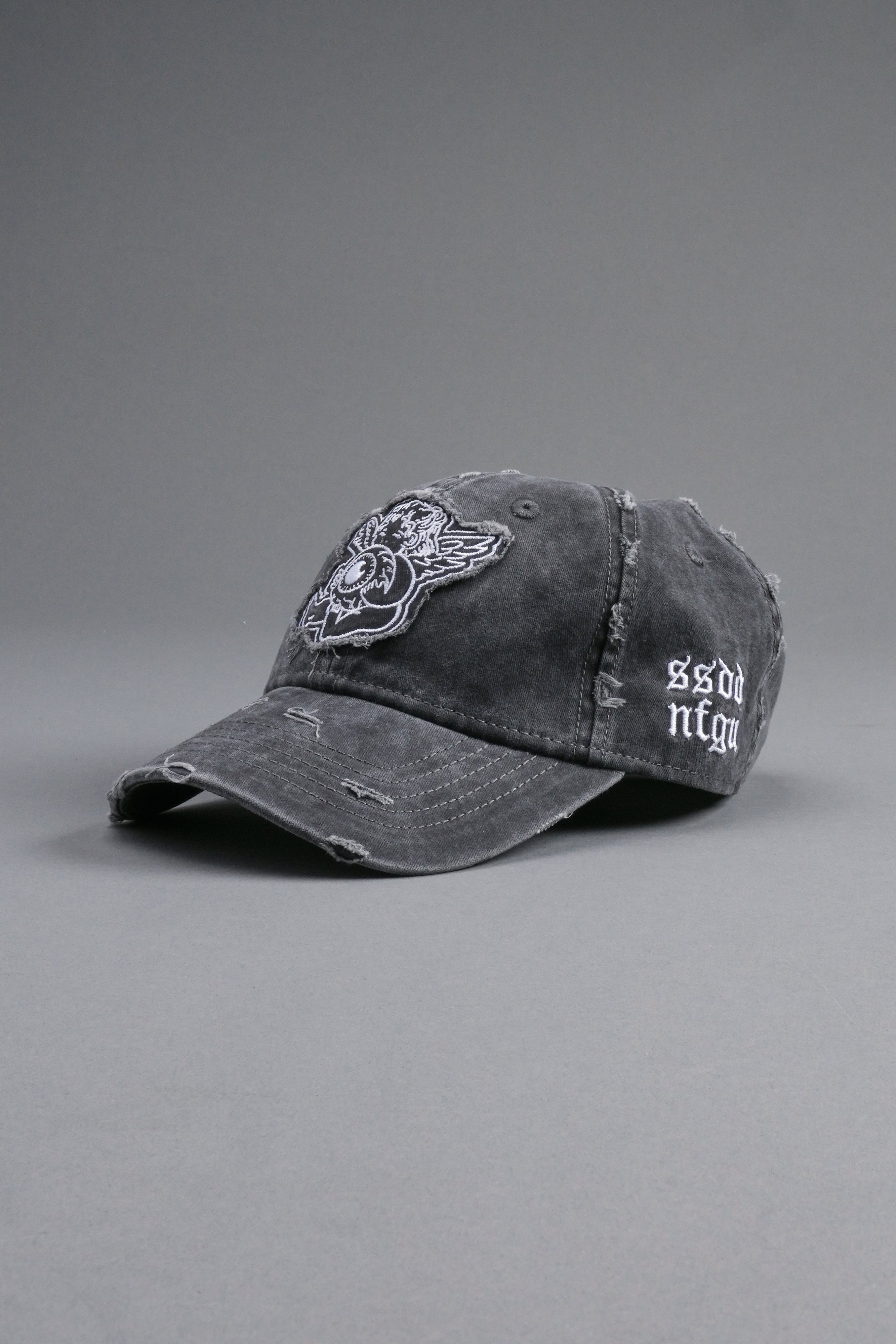 Cherub Eye Ball Distressed Dad Hat in Washed Black