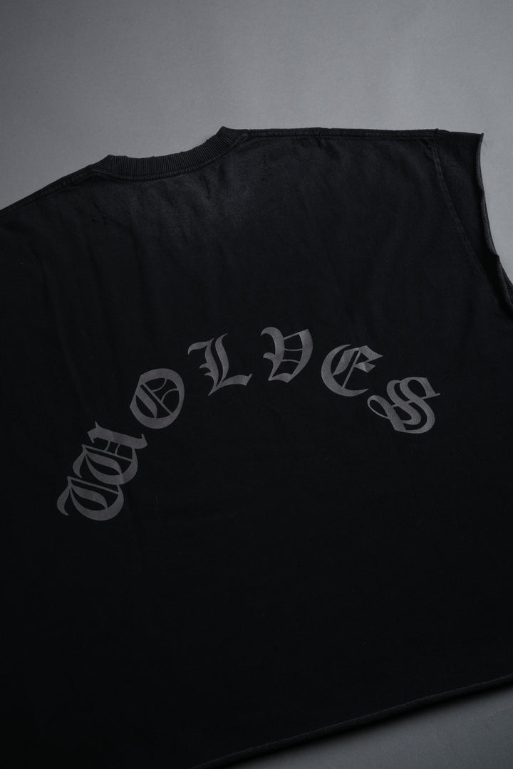 DSVD Legacy Distressed Grunge Cut-Off Mid-Length Raw Hem Tee in Black