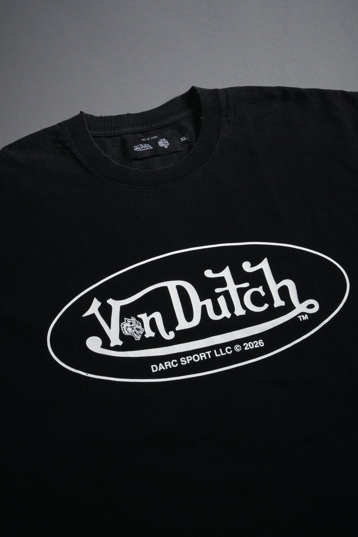 DSVD Legacy Distressed Grunge Cut-Off Mid-Length Raw Hem Tee in Black