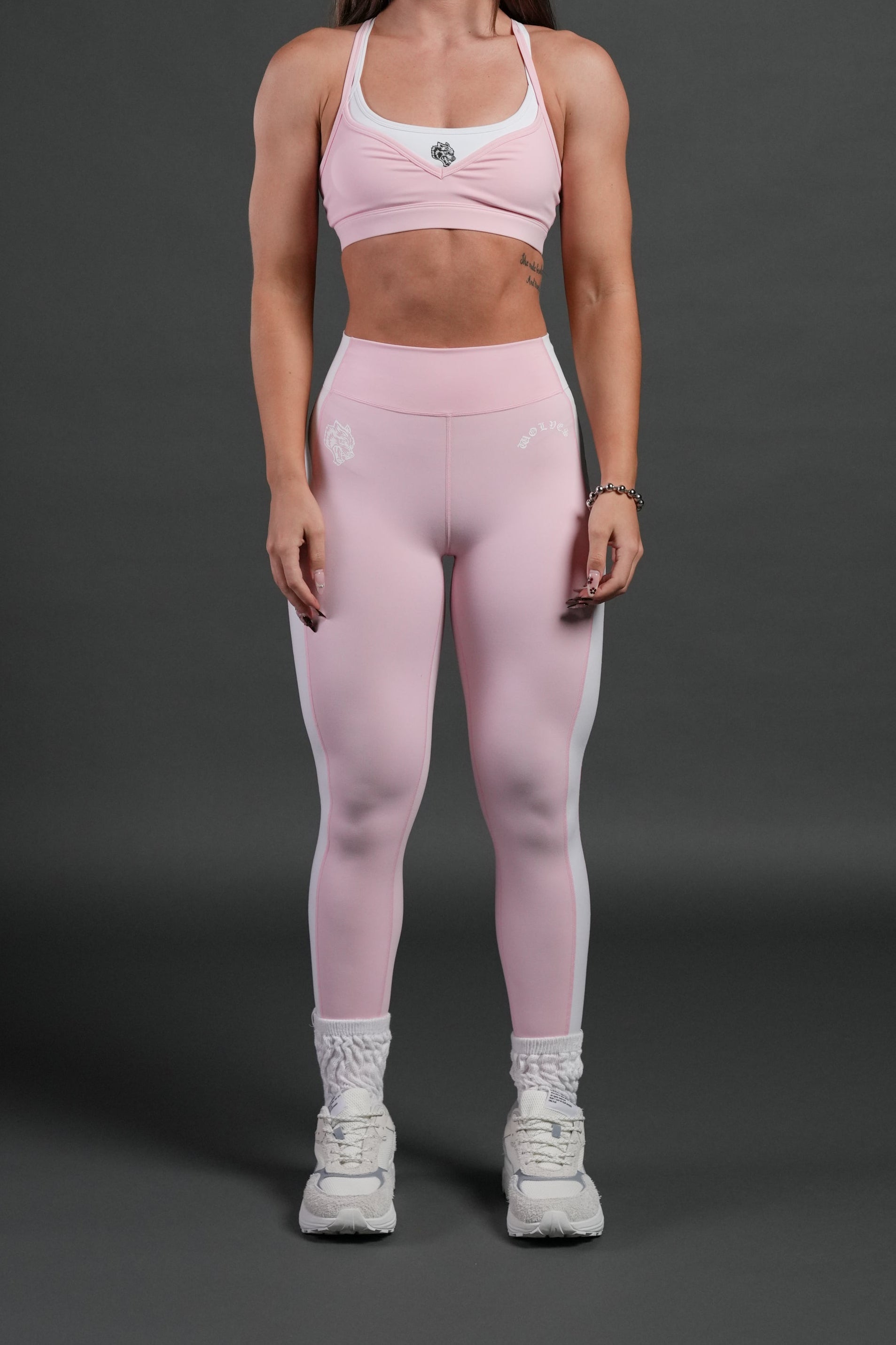 Chopper Wolf "Celine" Stripe Energy Leggings in Warm Blush