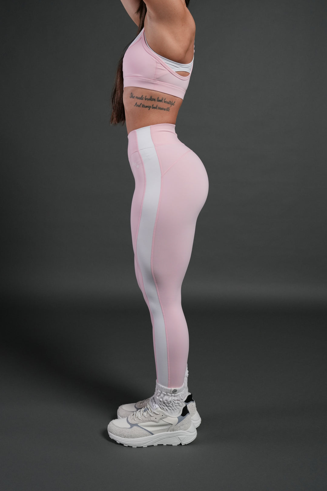 Chopper Wolf "Celine" Stripe Energy Leggings in Warm Blush