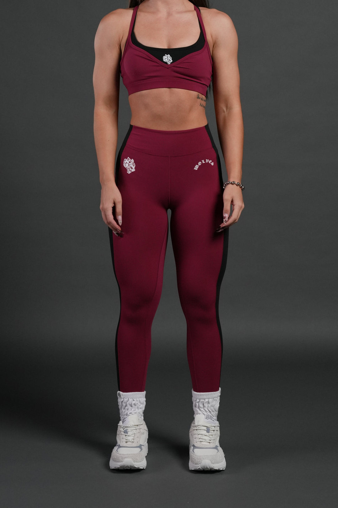 Chopper Wolf "Celine" Stripe Energy Leggings in Deep Raspberry