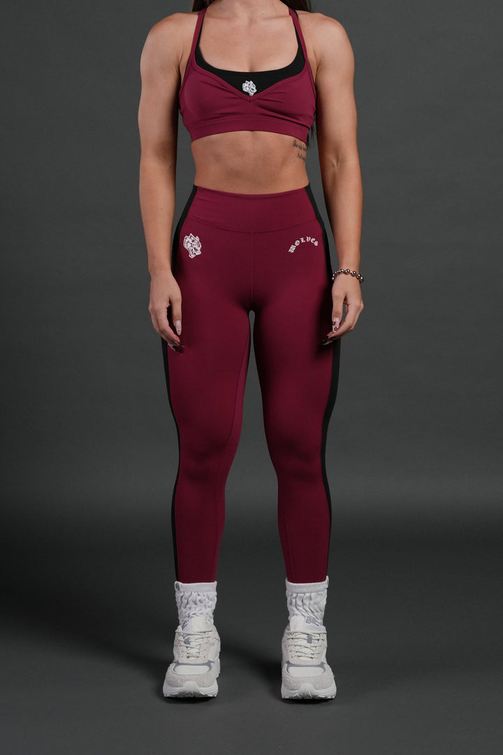 Chopper Wolf "Celine" Stripe Energy Leggings in Deep Raspberry