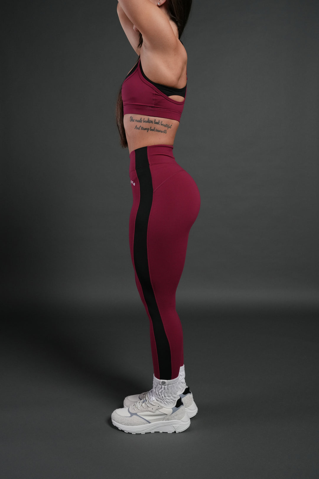 Chopper Wolf "Celine" Stripe Energy Leggings in Deep Raspberry