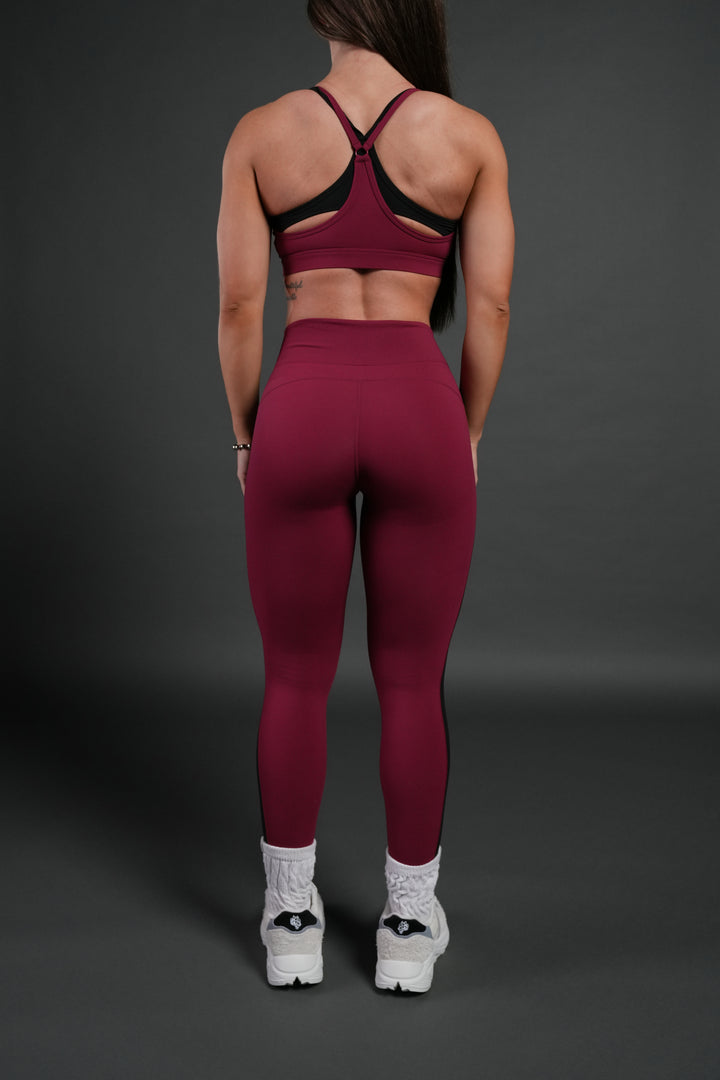 Chopper Wolf "Celine" Stripe Energy Leggings in Deep Raspberry