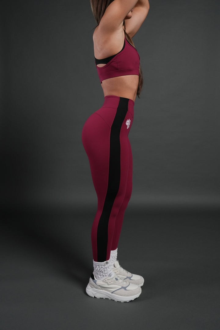 Chopper Wolf "Celine" Stripe Energy Leggings in Deep Raspberry