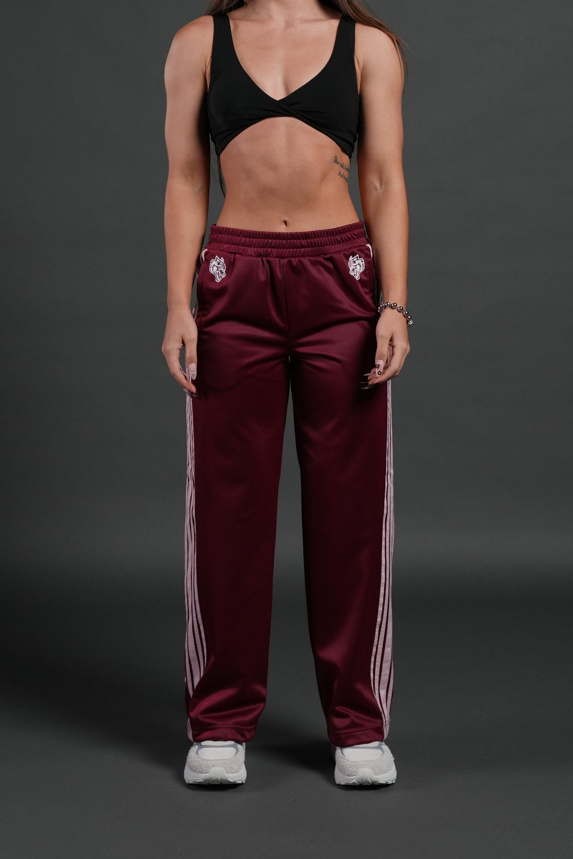 Dual Wolf "Juliette" Tearaway Track Pants in Deep Raspberry