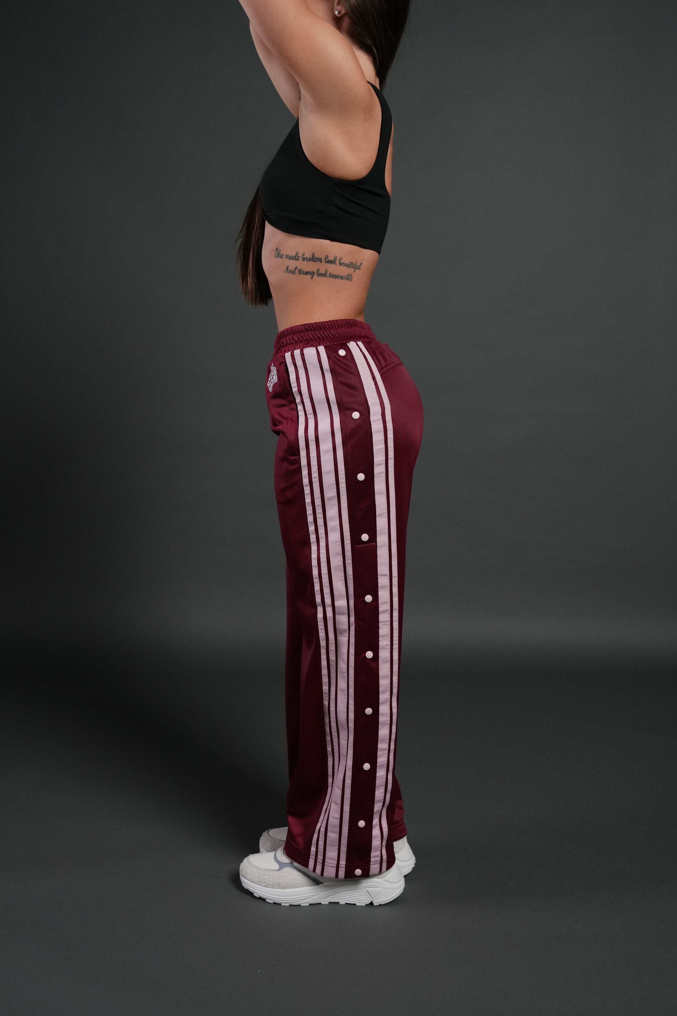 Dual Wolf "Juliette" Tearaway Track Pants in Deep Raspberry
