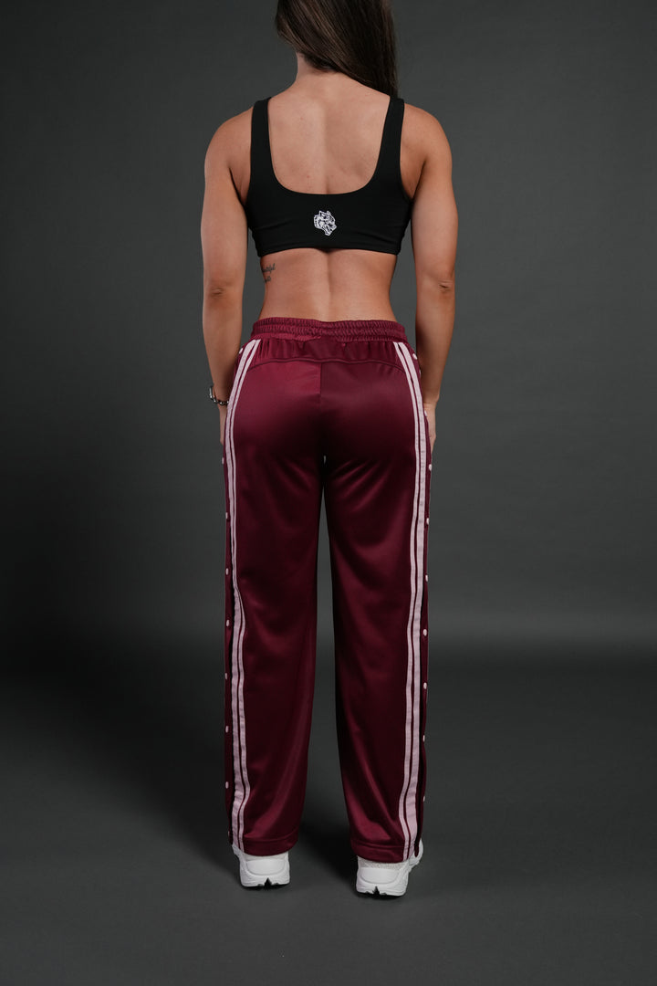 Dual Wolf "Juliette" Tearaway Track Pants in Deep Raspberry
