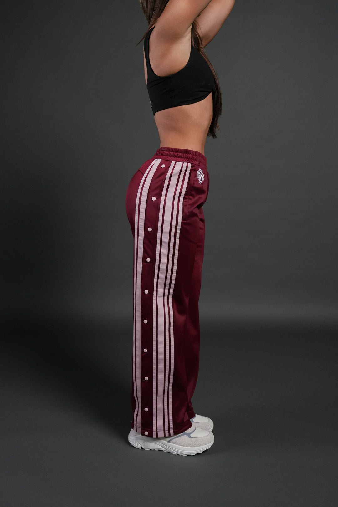 Dual Wolf "Juliette" Tearaway Track Pants in Deep Raspberry