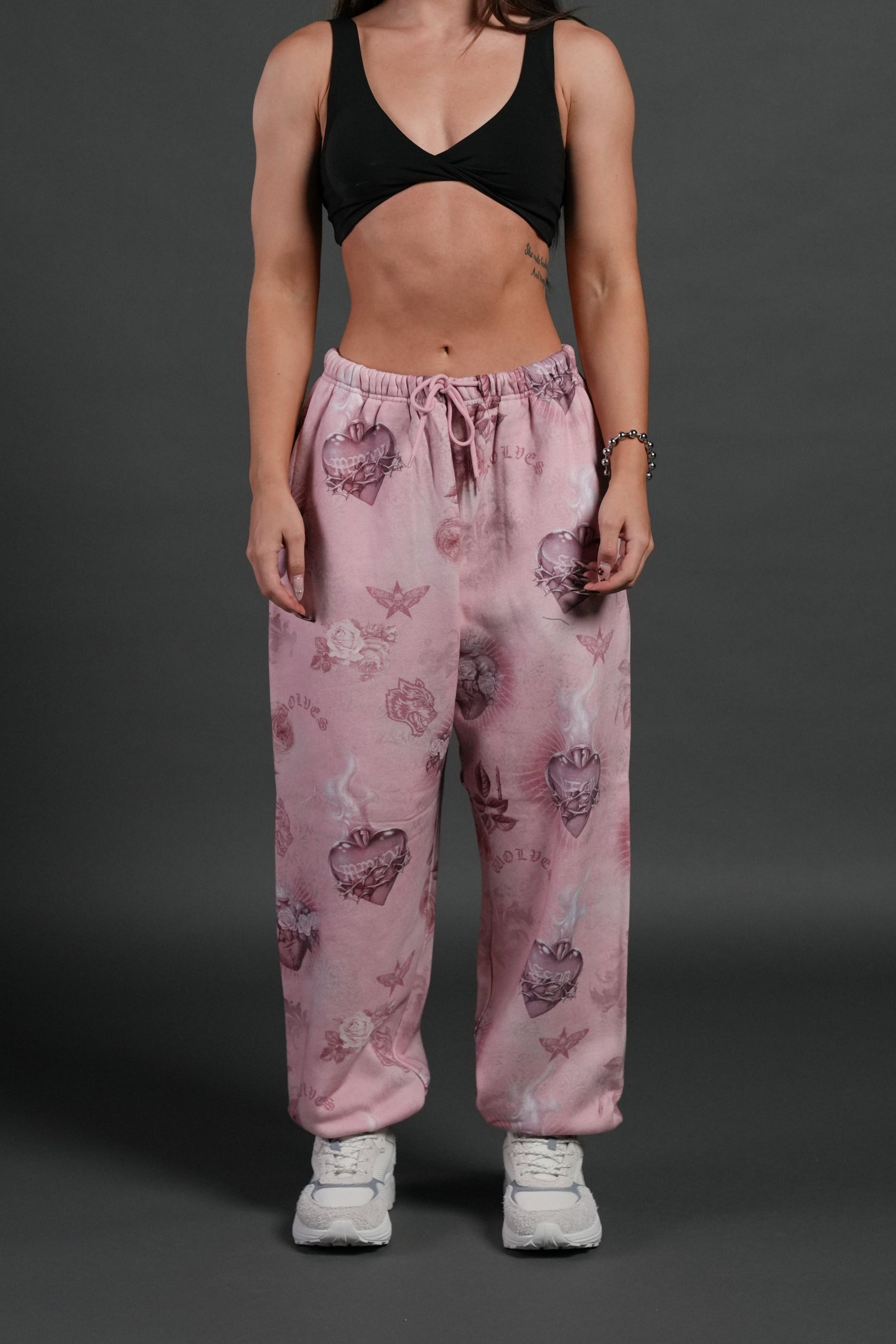 Sacred Path Unisex Lightweight Lounger Sweat Pants in Corazon de Devocion Tonal