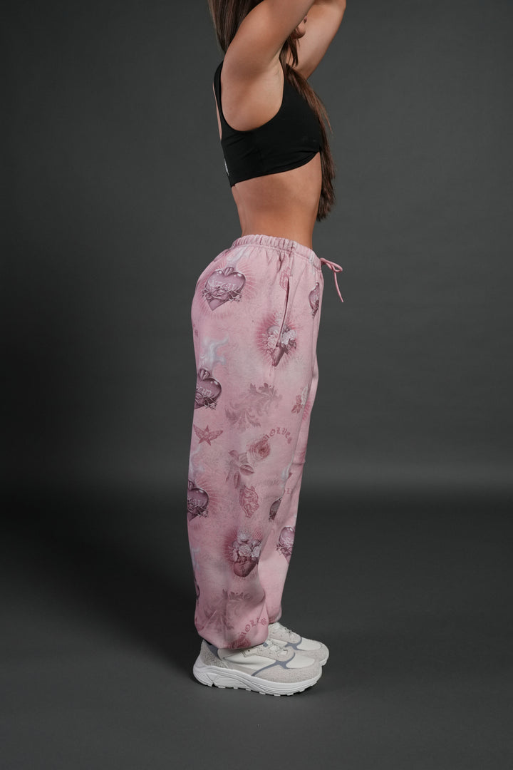 Sacred Path Unisex Lightweight Lounger Sweat Pants in Corazon de Devocion Tonal