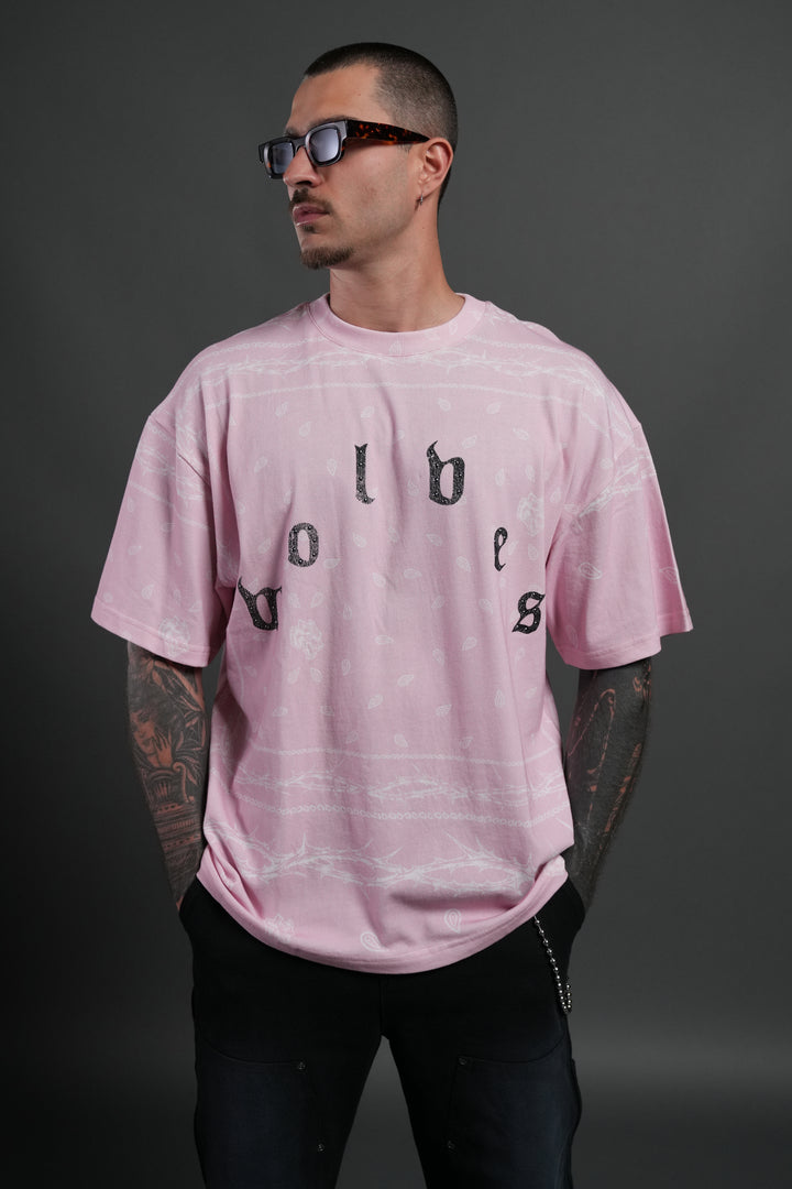 Studded Wolves Pyramid Premium Oversized Tee in Blush Pink Thorn Paisley