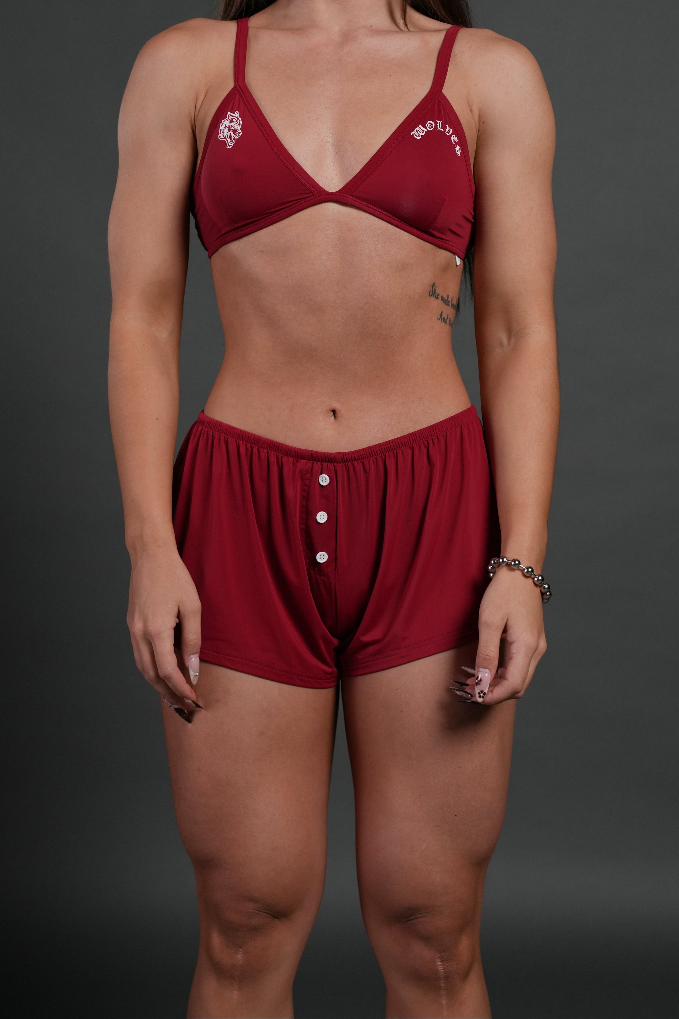 Dual Wolf "Heidi" Silky Lounge Shorts in Deep Raspberry