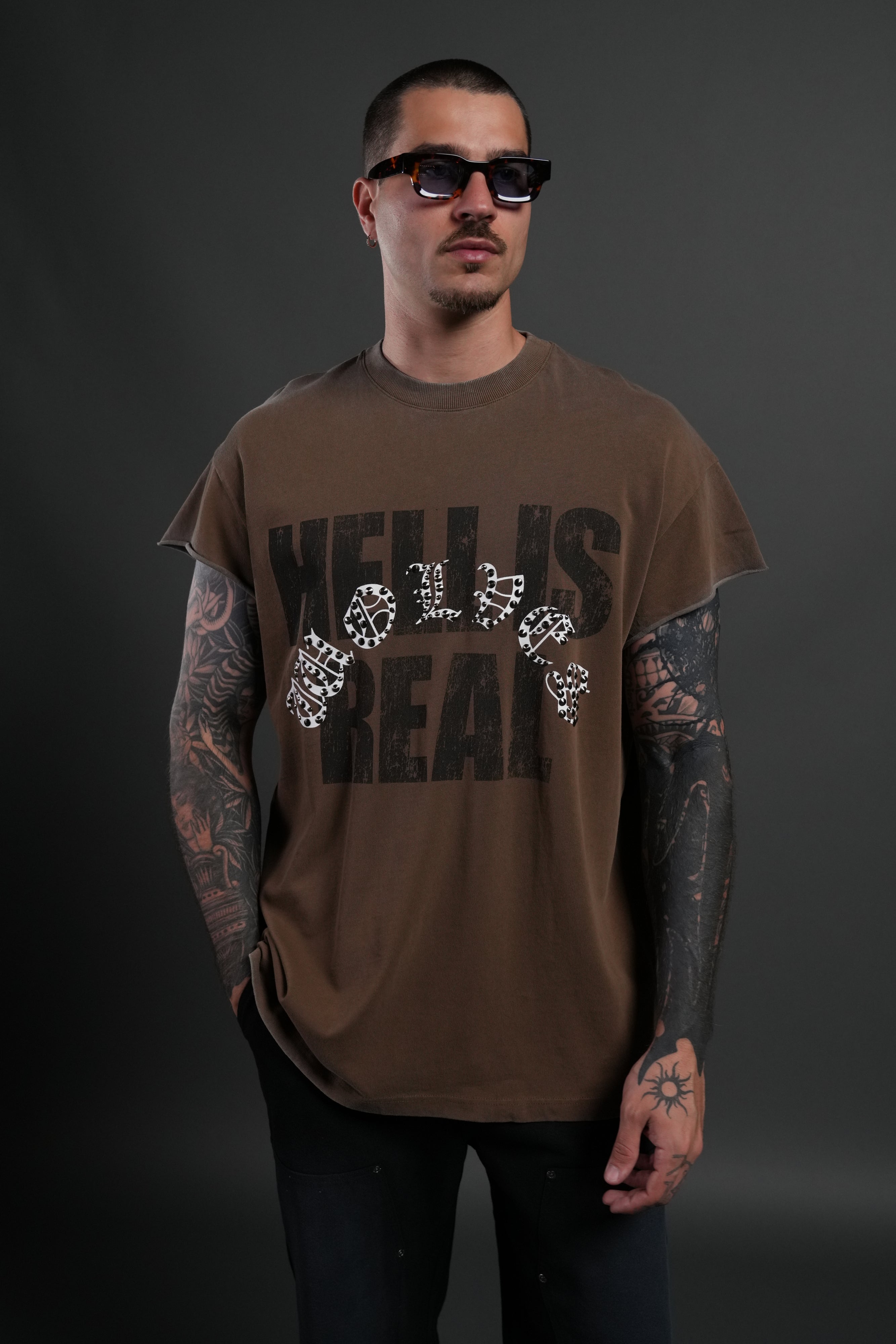 Hell is Real "Premium" Cap Sleeve Tee in Desert Dust